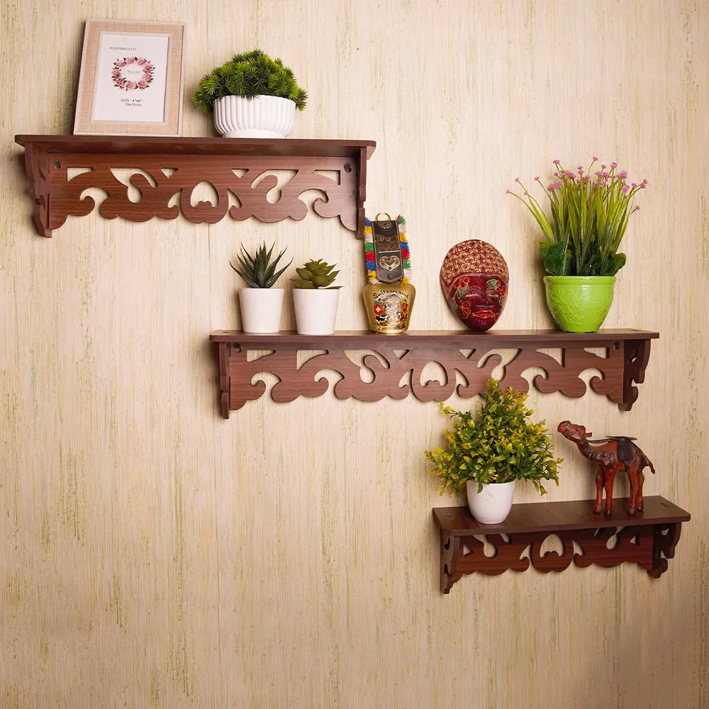 Raytrees Room Decor Wood Wall Shelf with 3 Shelves (Brown)