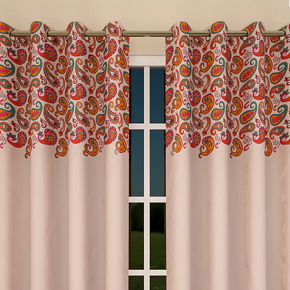 Red Paisley Designer Pink Curtain