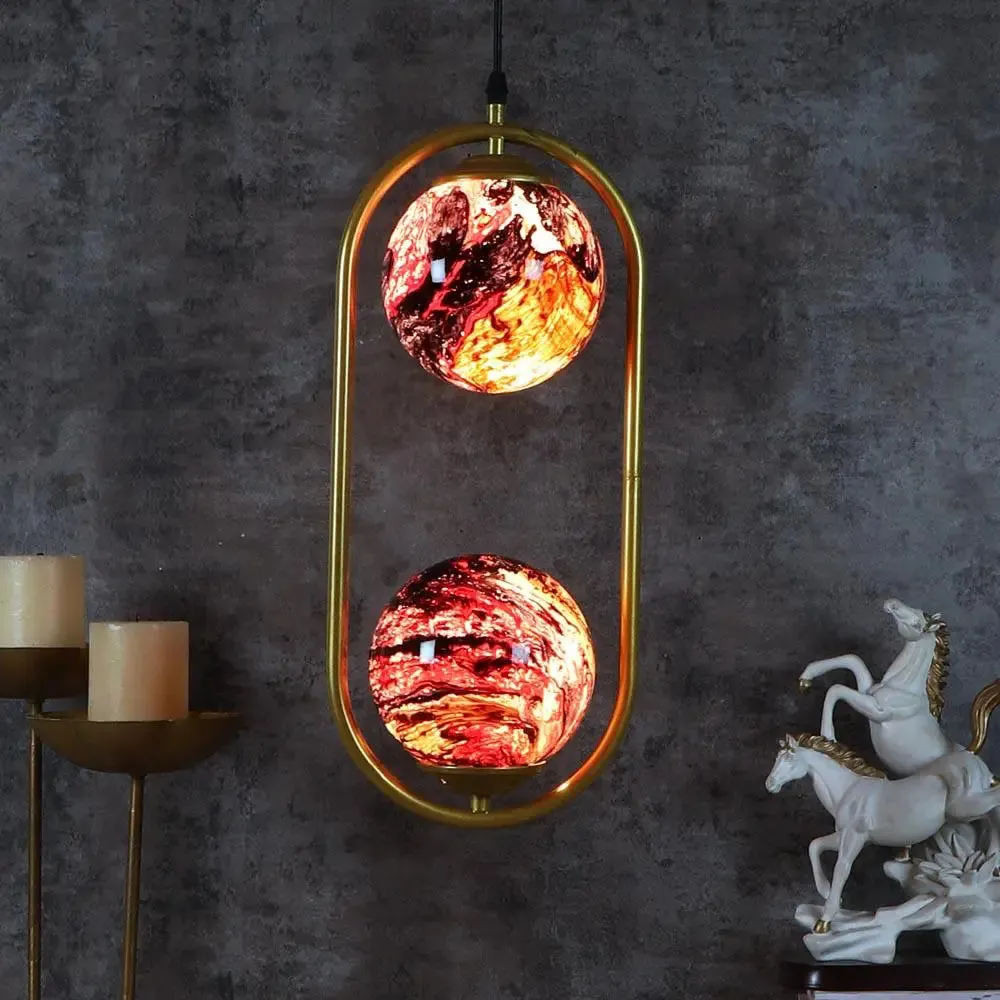 Red Splashed Dual Globe Capsule Hanging Light