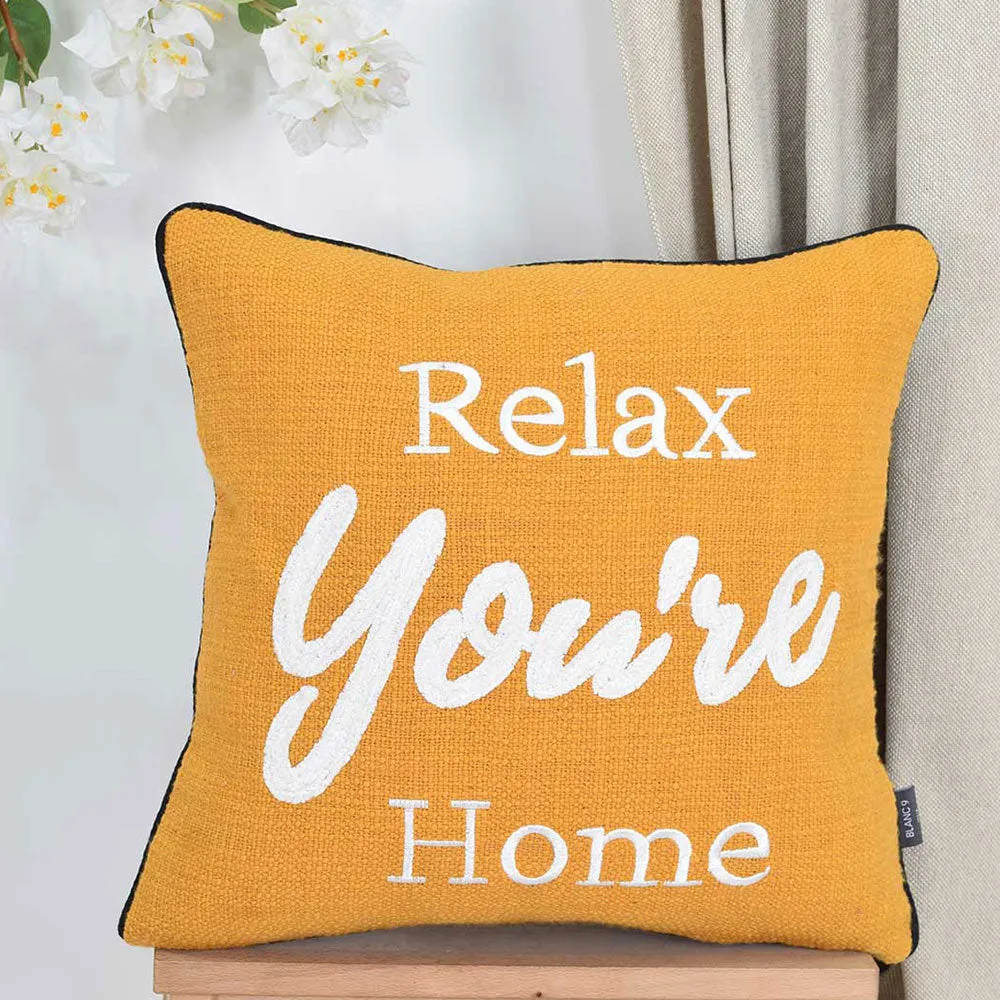Relax You're  Home Embroidered Light Orange 100% Cushion Cover Set Of 1