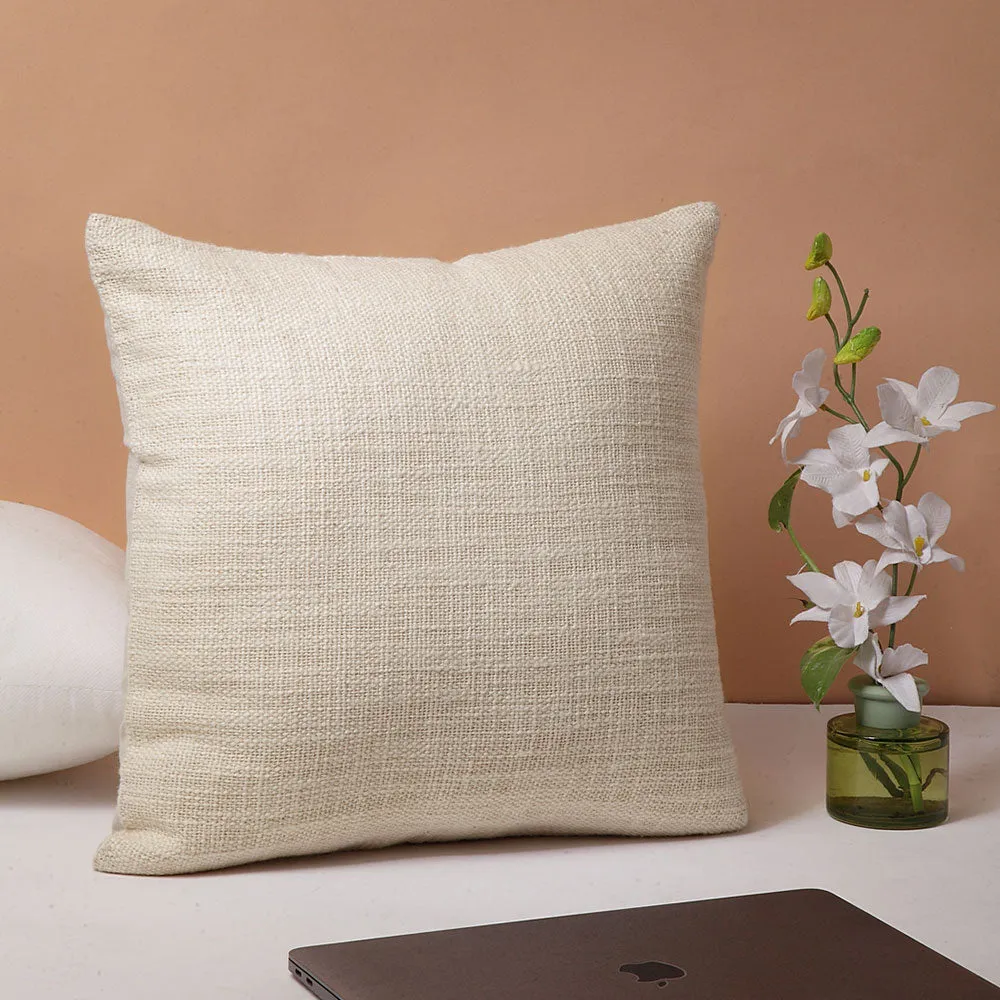 Retro Off White Plush 100% Cotton Cushion Cover Pack of 1