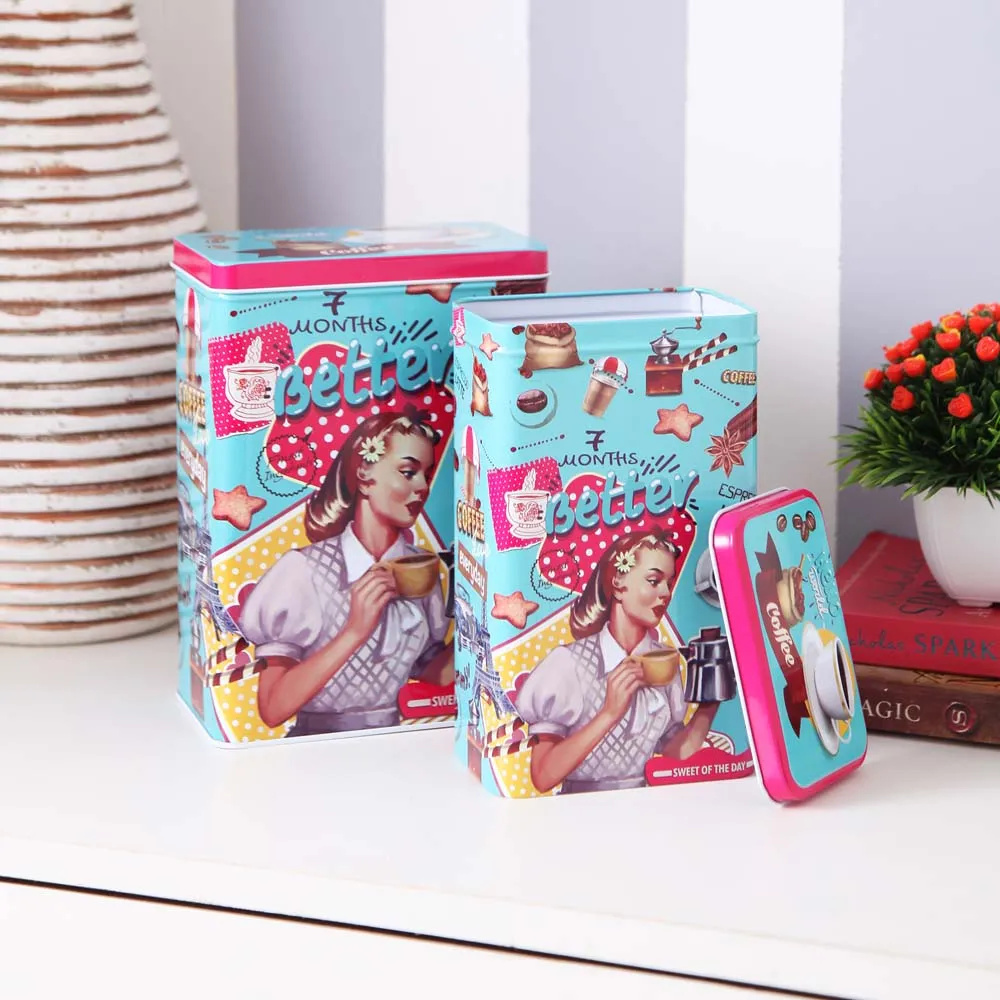 Retro Vibes Vibrant Storage Metal Tins Set Of 2