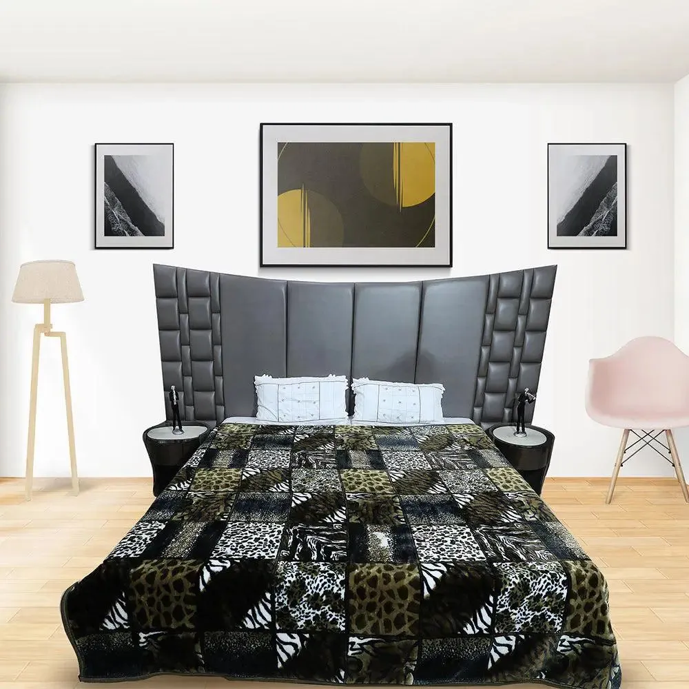 Rian Animal Print Green Double Mink Winter Blanket