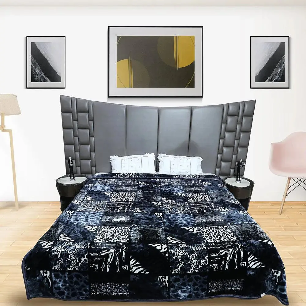 Rian Animal Print Grey Double Mink Blanket