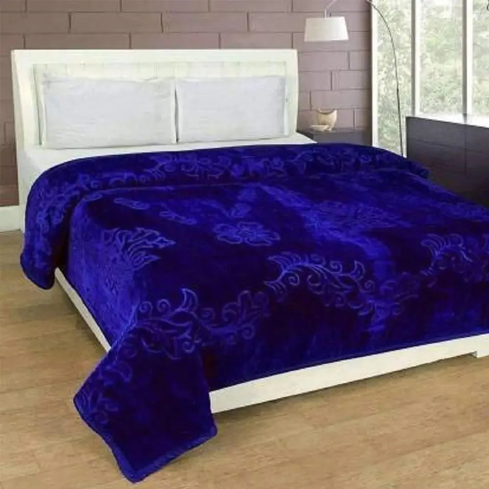 Rian Blue Floral Designer Double Mink Blanket
