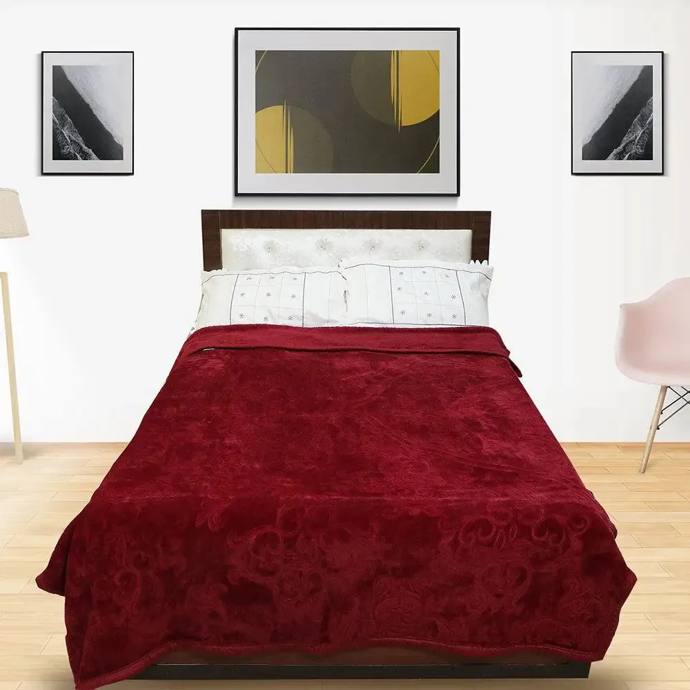 Rian Maroon Floral Designer Single Mink Blanket