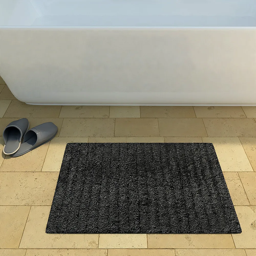 Ribbed Pattern High Absorbent Black Bathmat