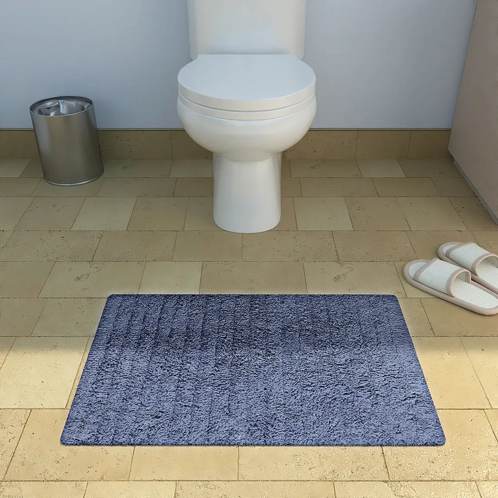Ribbed Pattern High Absorbent Blue Bathmat