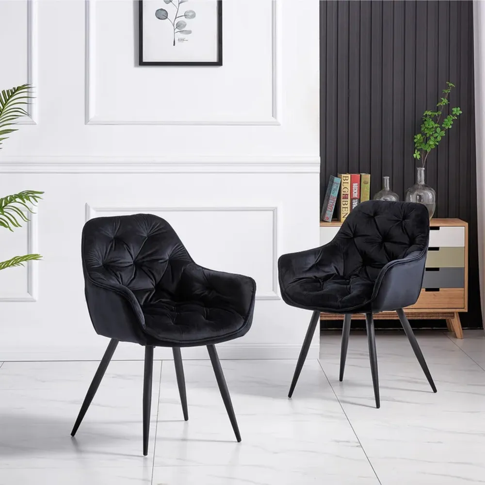 Rich Black Comfy Padded Tufted Velvet Lounge Chair Single chair