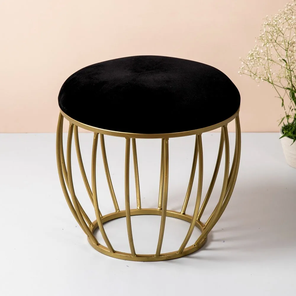 Rich Black Golden Metal Pouffe Stool