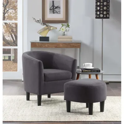Rich Brown Comfy Round Back Velvet Chair With Ottoman