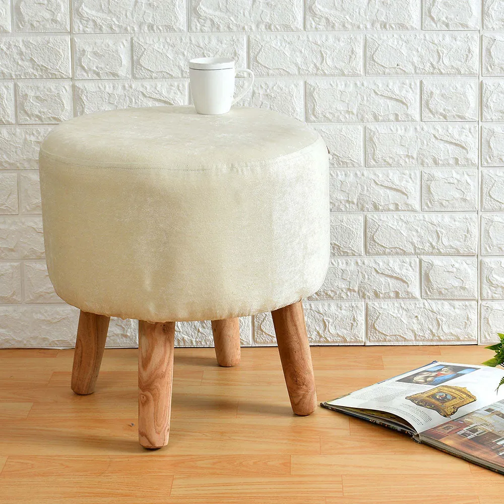 Rich Cream Solid Wooden Pouffe Stool