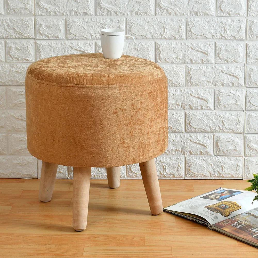 Rich Gold Velvet Solid Wooden Pouffe Stool