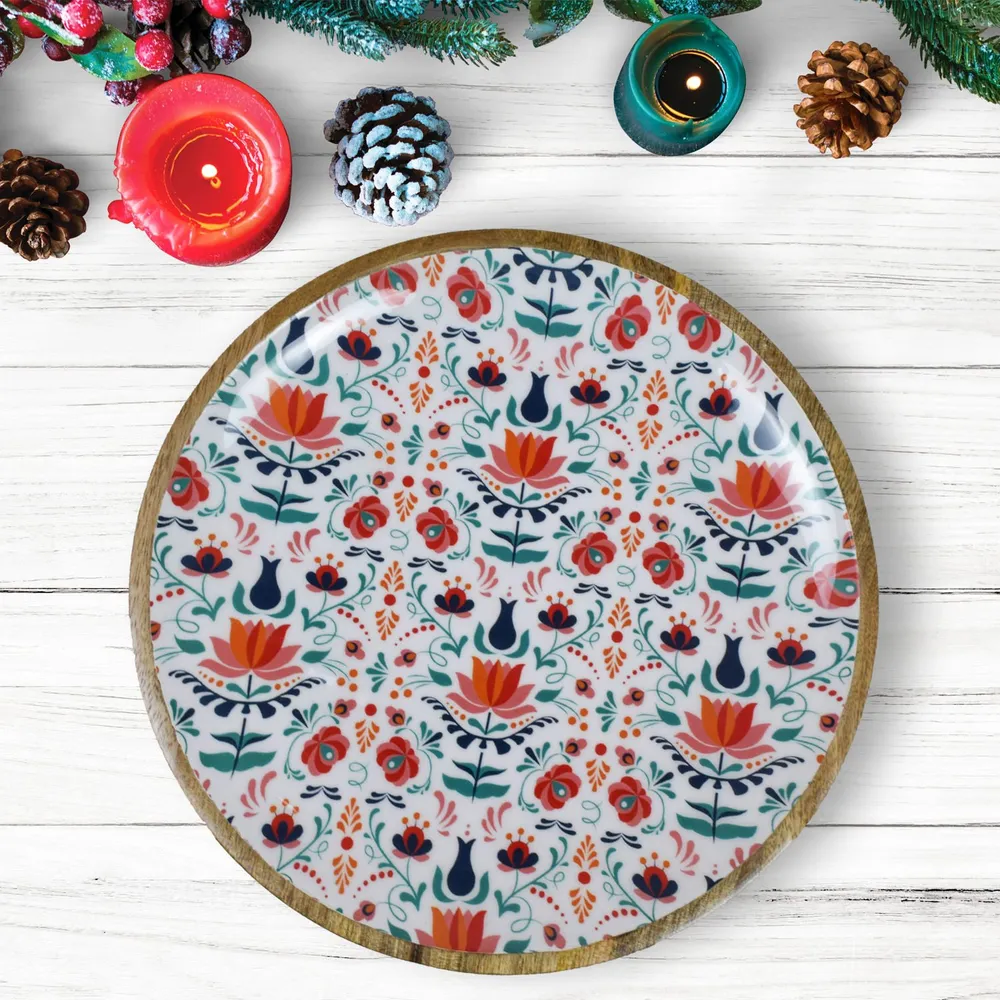 Rich Red Lotus Wooden Serving Platter