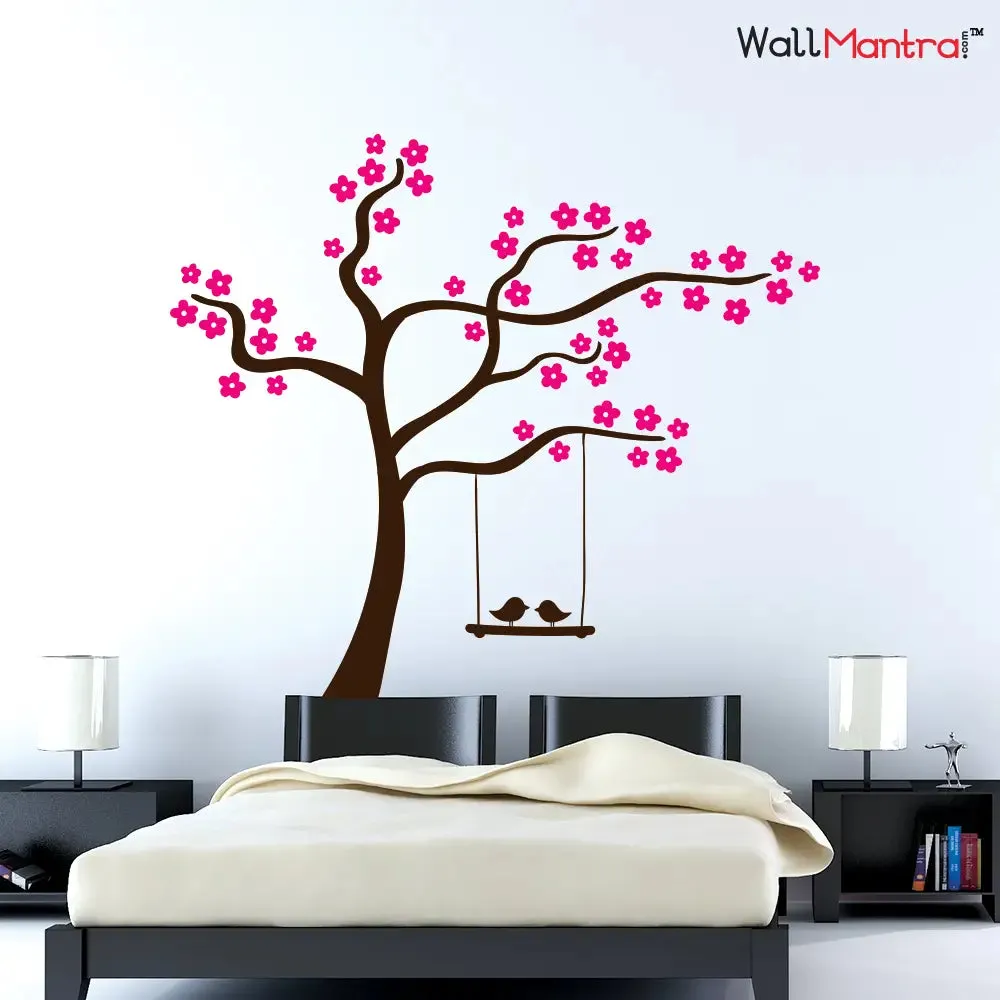 Romantic Tree Wall Sticker With Pink Flowers