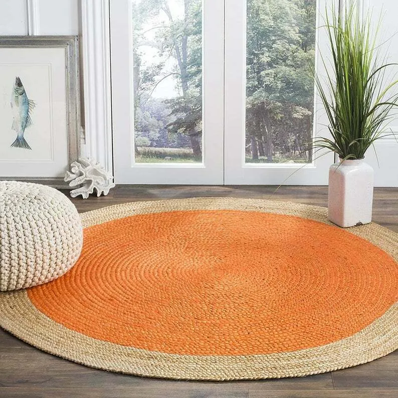 Round Bordered Crimson Jute Rug
