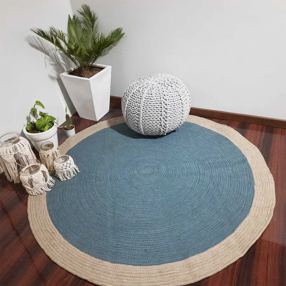 Round Bordered Elegant Blue Rug