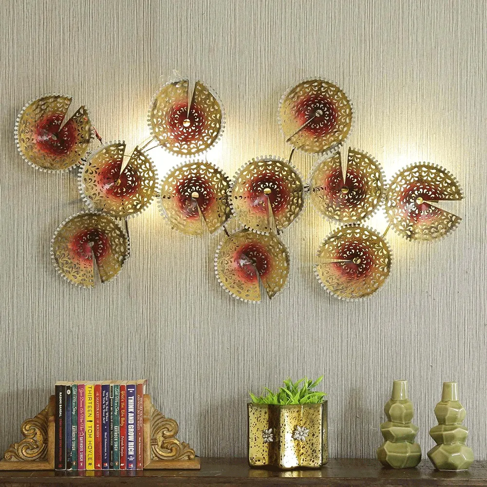 Round Crafted Plates Metal Wall Art With Led
