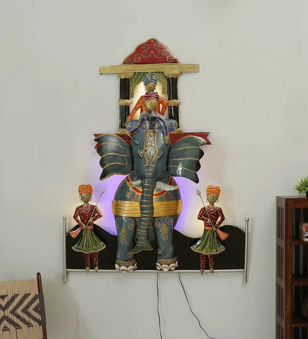 Royal Elephant Charriot LED Metal Wall Art