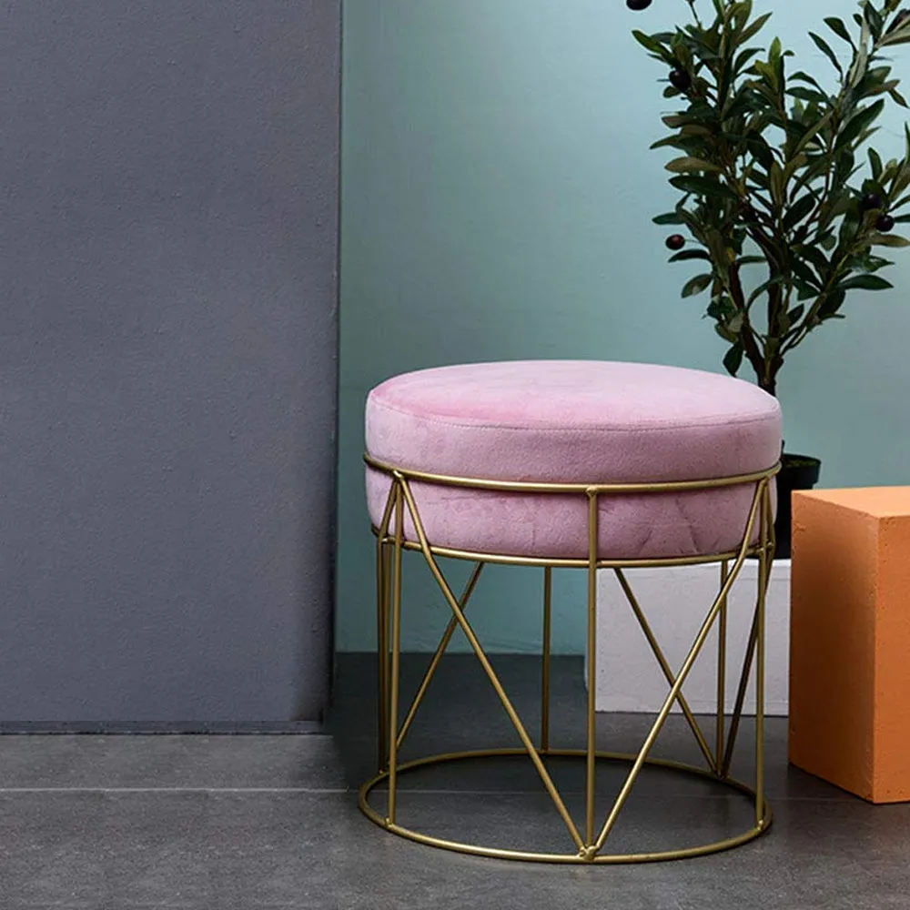 Royal Lilac Velvet & Metal Pouffe Stool