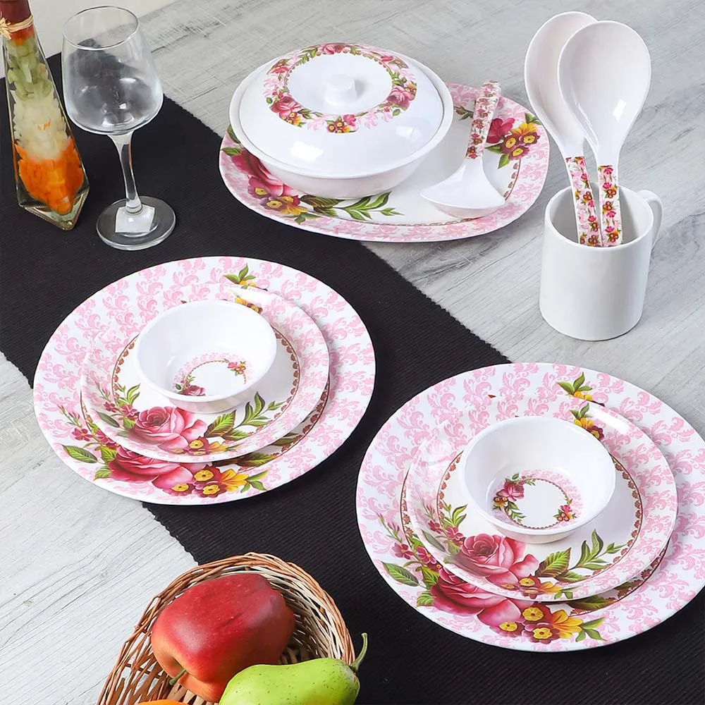 Royal White & Pink 33 Pieces Superior-quality Melamine Dinner Set