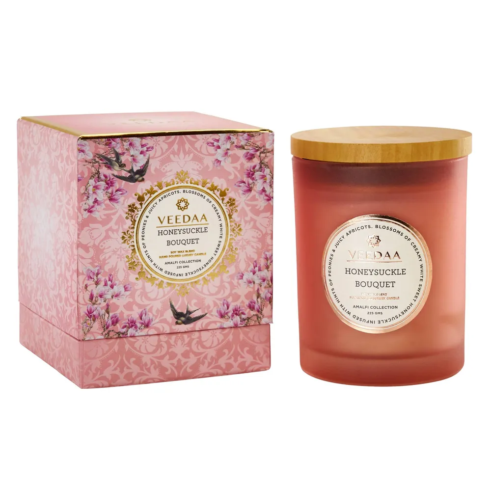Ruby Peony & honeysuckle Czech Glass Scented Candle