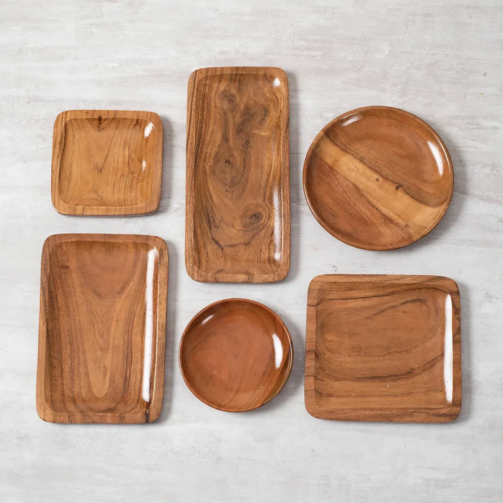 Rustic Brown Wood Dessert Platter Set Of 6