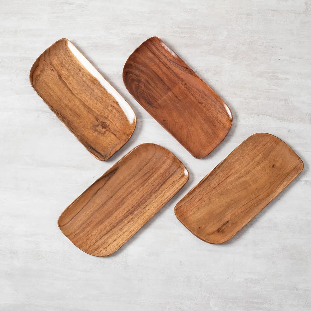 Rustic Brown Wood Serving Platter Set Of 4
