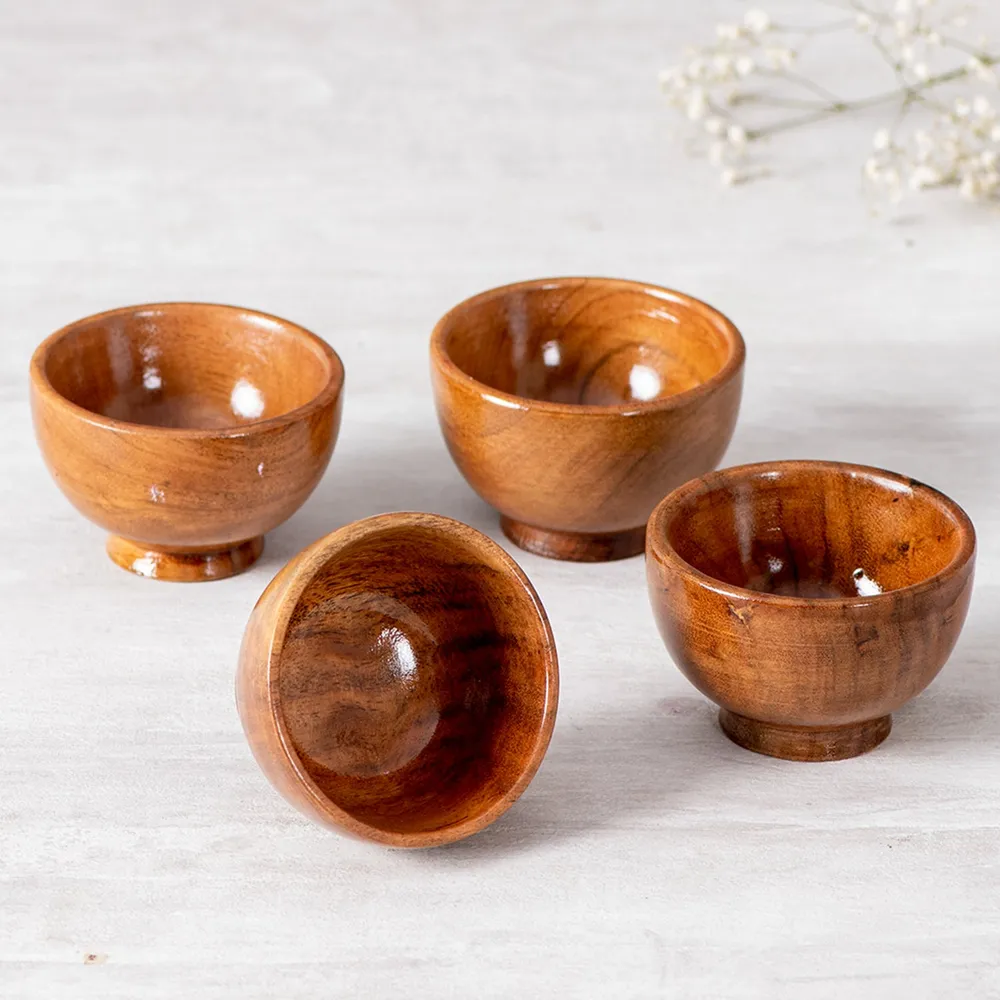Rustic Brown Wood Seving Bowl Set Of 4