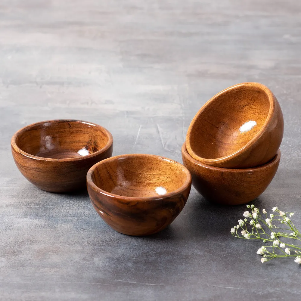 Rustic Brown Wooden Serving Bowls Set Of 4