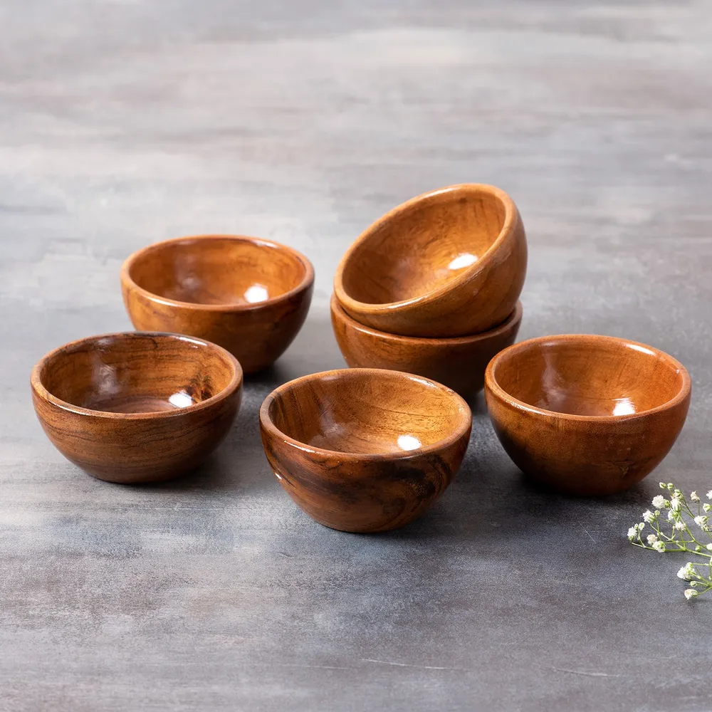 Rustic Brown Wooden Serving Bowls Set Of 6