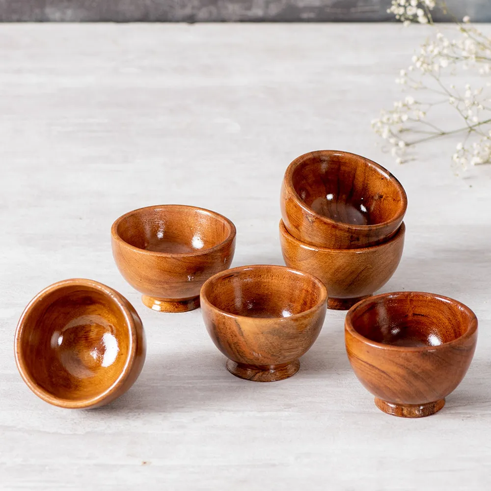 Rustic Brown Wooden Small Serving Bowls Set Of 6