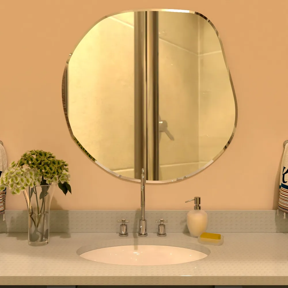 Scandinavian Frameless Beveled Asymmetrical Bathroom Mirror