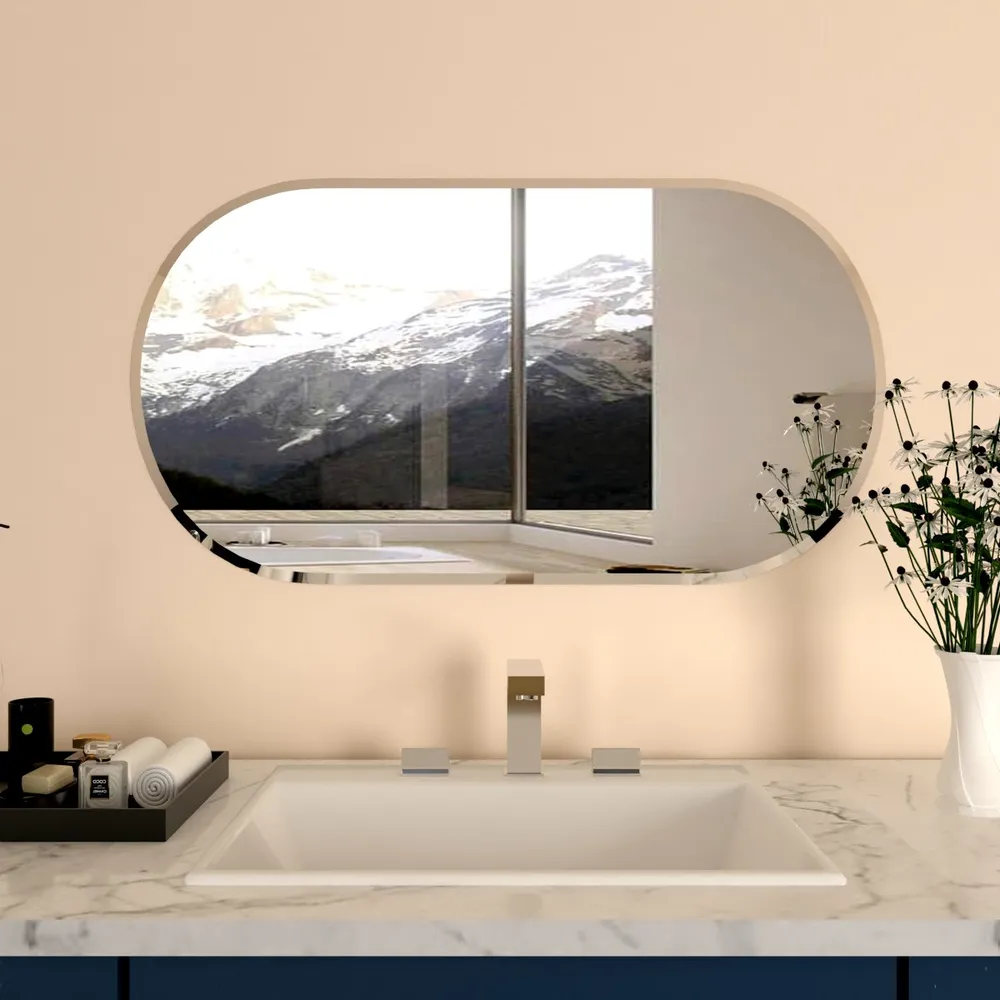 Scandinavian Frameless Beveled Capsule shaped Bathroom Mirror