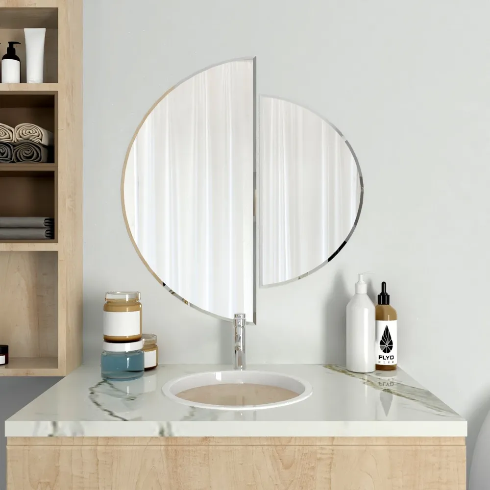 Scandinavian Frameless Beveled Semi Circle Bathroom Mirror