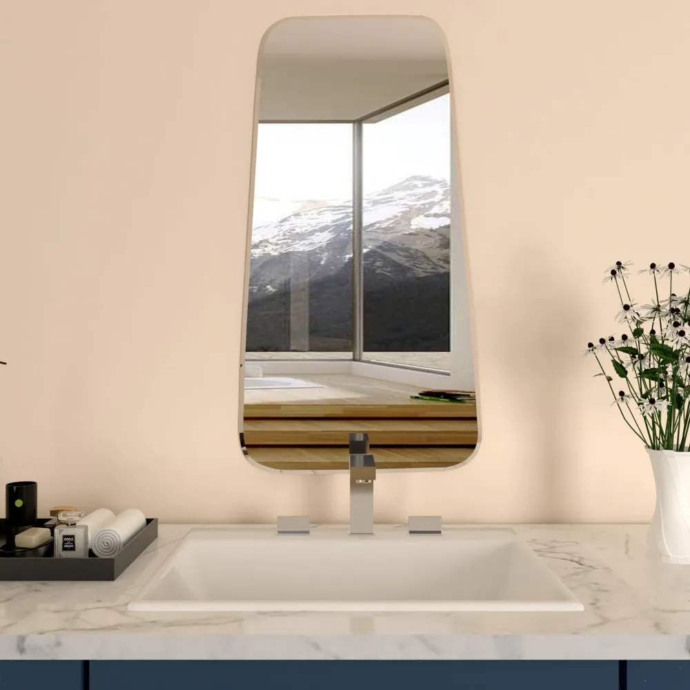 Scandinavian Frameless Beveled Tapered Shape Bathroom Mirror