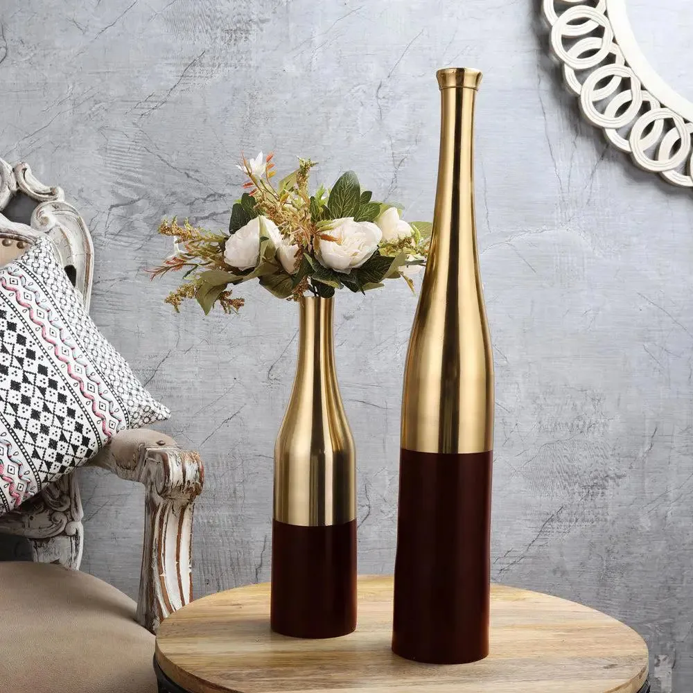 Scarlet Red & Gold Large Champagne Bottle Vase Set Of 2