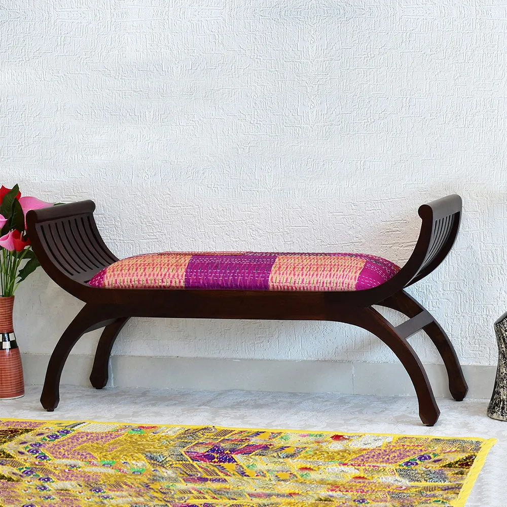 Senate Dark Brown Sheesham Wood With Patola Patchwork Settee Sofa