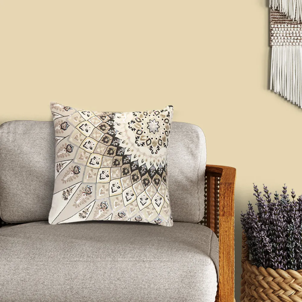 Sequins Work Polyester Beige Decorative Cushion Cover