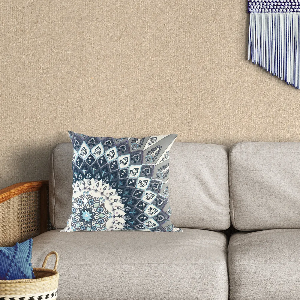 Sequins Work Polyester Blue Decorative Cushion Cover