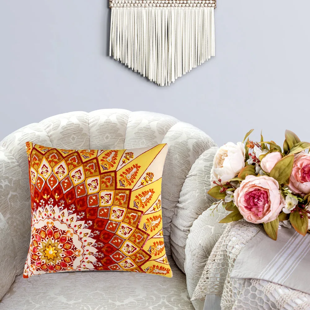 Sequins Work Polyester Yellow Decorative Cushion Cover