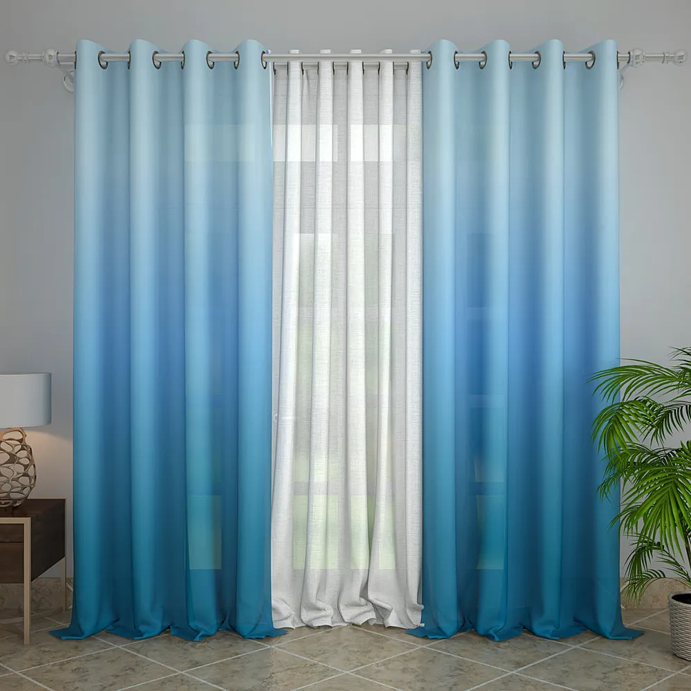 Set of 2 Blue Ombre Premium Eyelet Curtain- 260