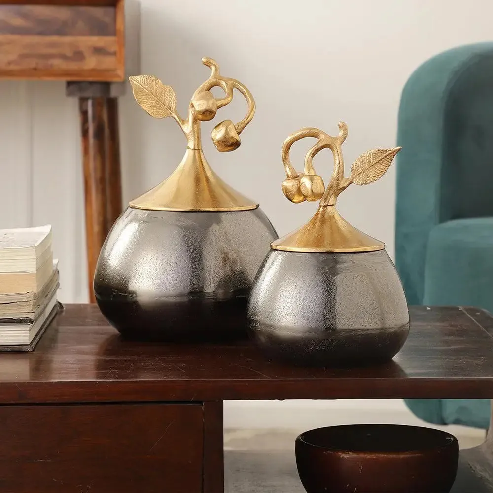 Set of 2 Cherry Vine Black Décorative Box / Decorative Piece