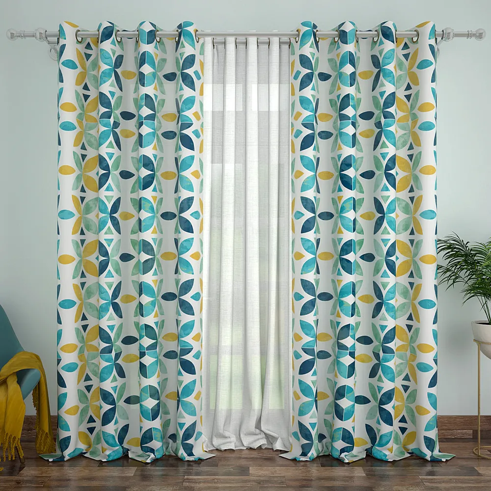 Set of 2 Designer Geometric Pattern Printed Eyelet Curtain- 260