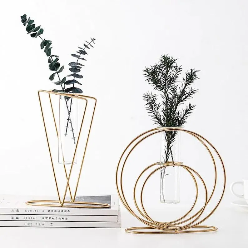 Set of 2 Metal Wire Glass Tube Vase