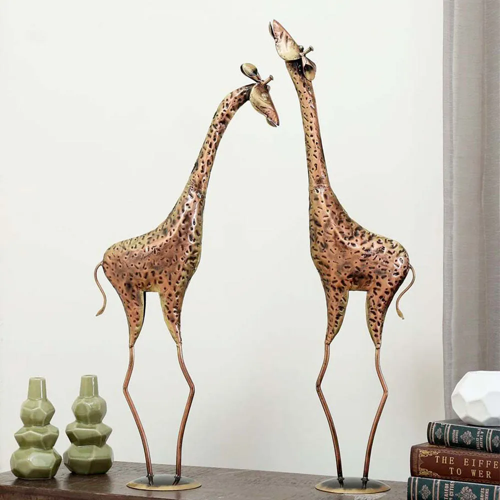 Set of 2 Stalwart Twin Giraffe Metal Animal Figurine / Showpiece