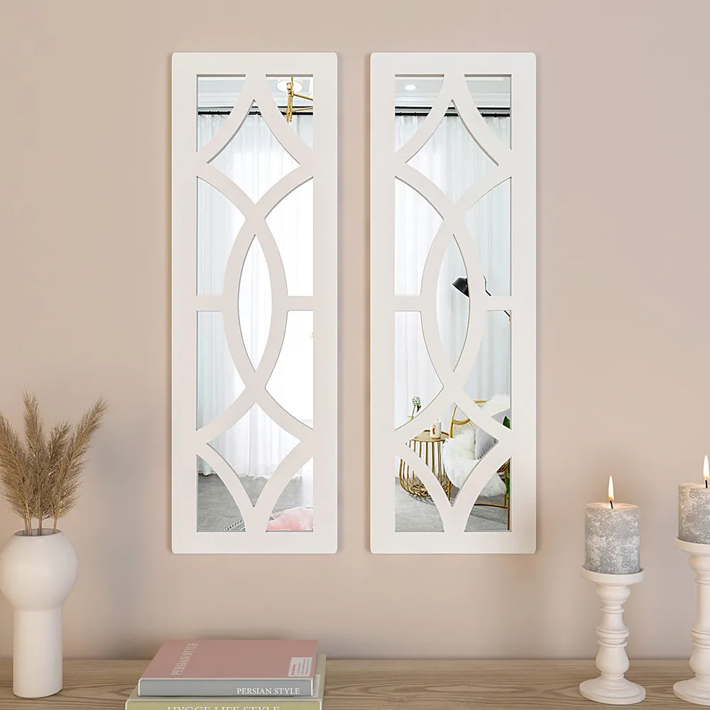 Set of 2 Vintage Wooden Frame Decorative Wall Mirror/ Wall Art Decor (Available in Multiple Finishes)