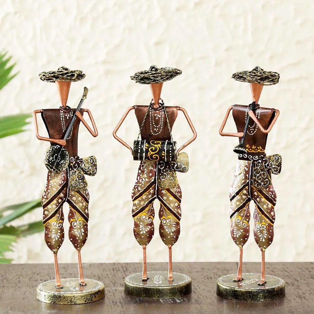 Set of 3 Musician Men Antique Metal Human Figurine / Showpiece