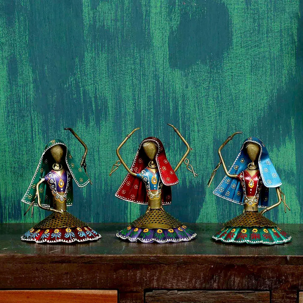 Set of 3 Traditional Art Dancing Women Metal Human Figurines / Showpiece