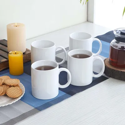 Set of 4 Classic Solid White Colored High-quality Ceramic Cup Set